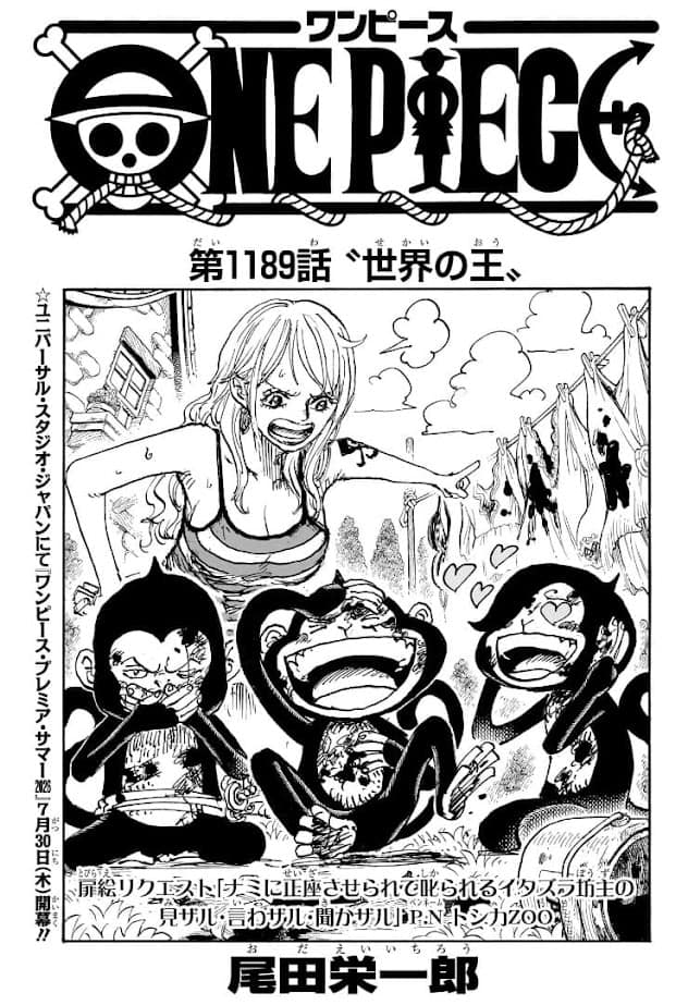 ワンピース 漫画 第1189話 扉絵 ルフィ ゾロ サンジ 猿 ネタバレ 感想 ONE PIECE Chapter 1189